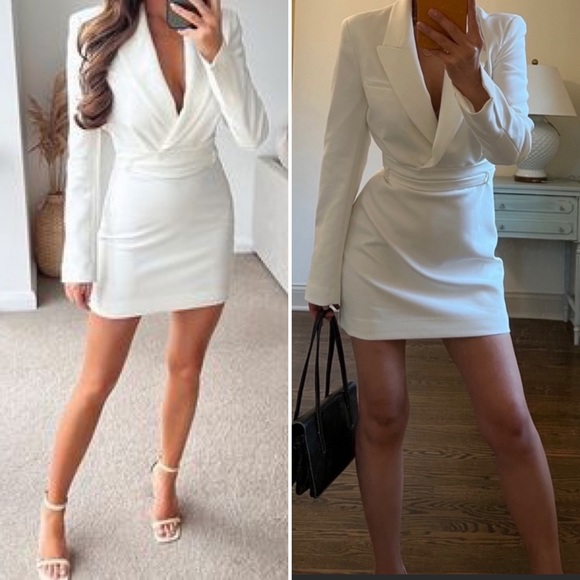 NWT Zara Blazer Mini Dress Belted White Blogger Favorite Size Medium - Picture 15 of 15